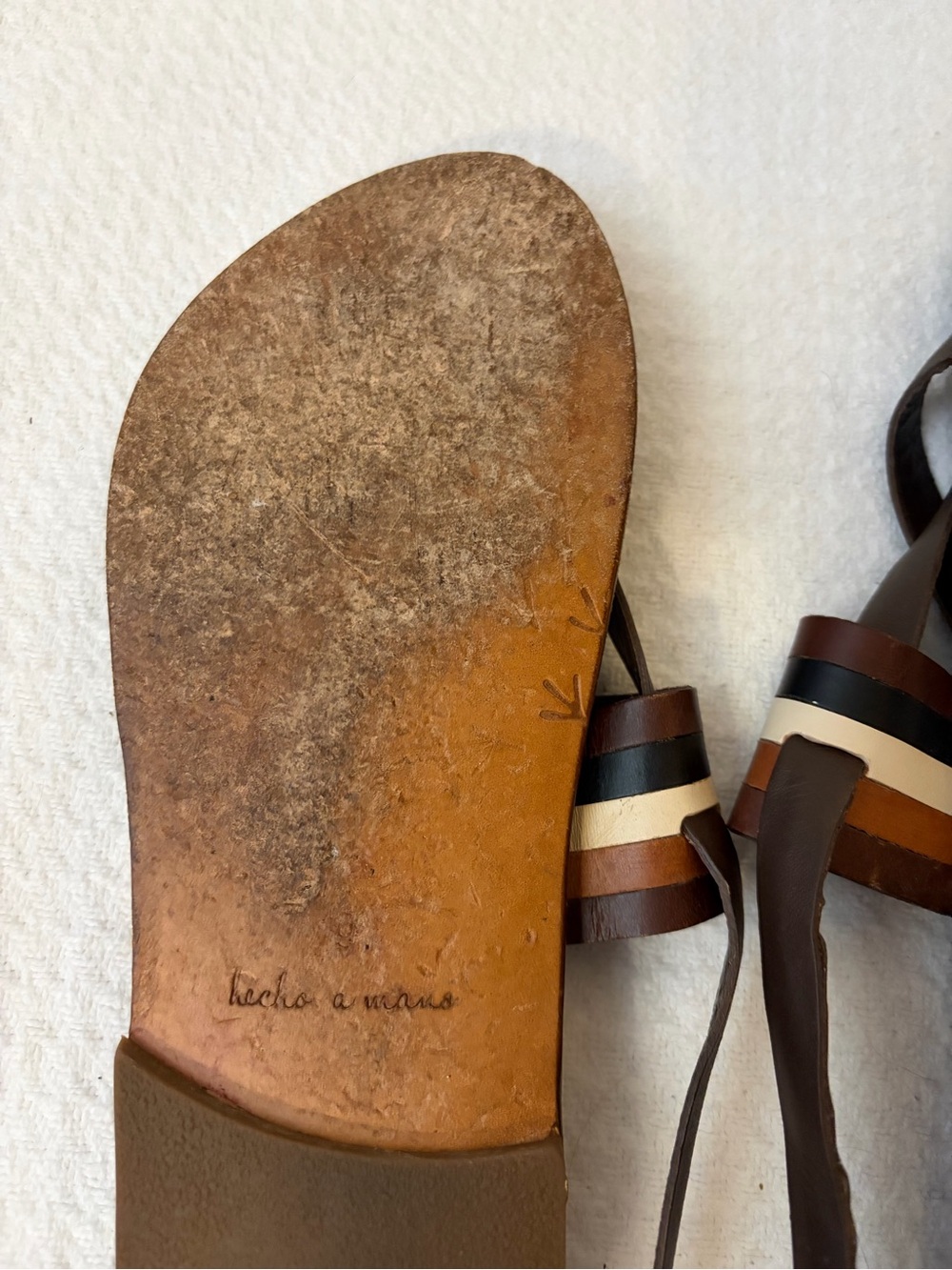 beek Sunbeam Stripe Euro-Summer Handmade Brown Leather Strappy Sandals Size 9 - Picture 8 of 13